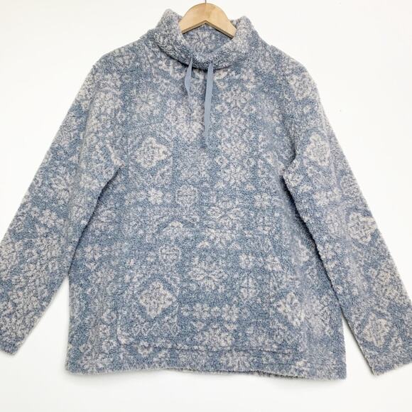Gap Grey & Cream Floral Print Fuzzy Sweatshirt Women’s Size Medium - Picture 1 of 9